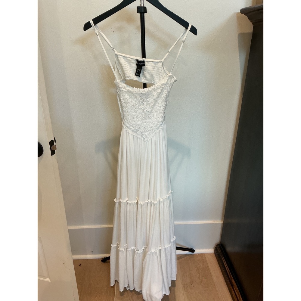 Arden B White Crochet Lace Tiered Maxi Dress Boho Cutout Back Womens Medium